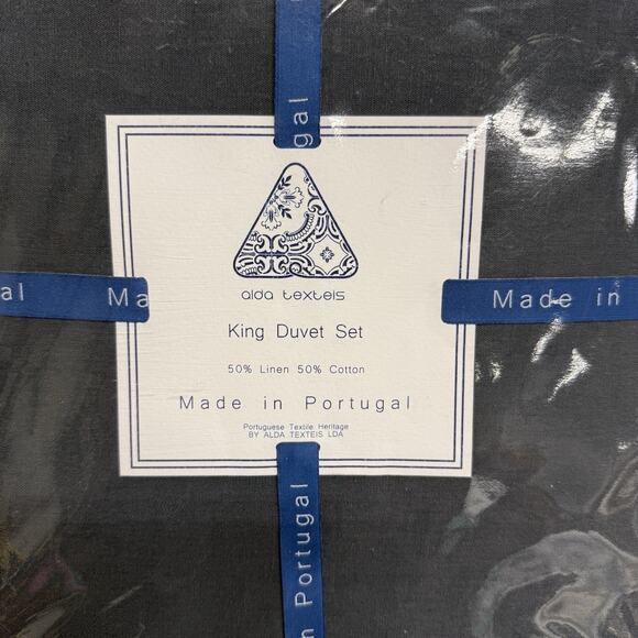 Alda Têxteis King Duvet Set 50% Linen 50% Cotton Blue Portugal NWT - Picture 2 of 4